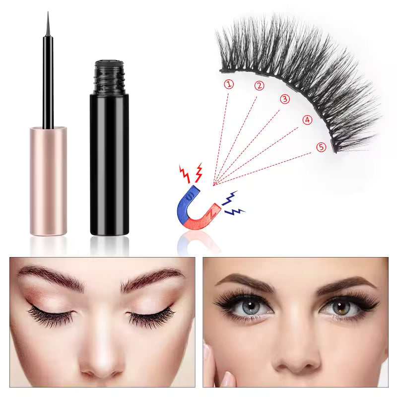 Magnetic Mink Eyelashes Set – Natural False Lashes with Eyeliner & Tweezer