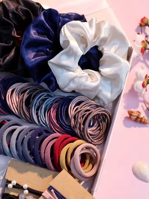 1085-Piece Dark Hair Accessories Set — Scrunchies, Hair Ties & Headbands
