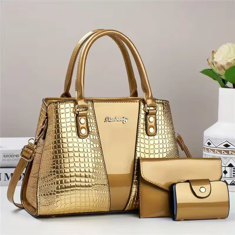 Chic Women's 3-Piece Tote Set | Faux Leather Animal Print Bag with Clutch & Card Holder