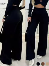 2026 New Women's High-Waisted Wide-Leg Pants, Double-Button Waist-Cinching Slimming Drape Straight-Leg Trousers, Casual Workwear Solid Color Suit Pants