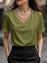 Elegant Satin V-Neck Blouse