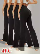 High-Waisted Black Bell Bottom Pants Set (4 Pairs)