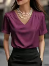 Elegant Satin V-Neck Blouse