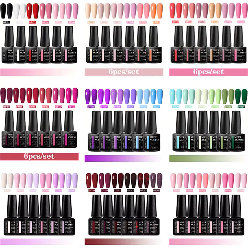 LILYCUTE 6Pcs 7ML Gel DIY Nails Polish Set Bright Pink Nail Charms Soak Off UV LED Gel Varnish Nail Art Design Accessories