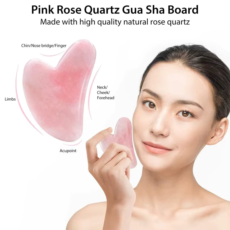 Gua Sha Facial Tool Set – Rose Quartz Face Massager