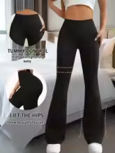 High-Waisted Black Bell Bottom Pants Set (4 Pairs)
