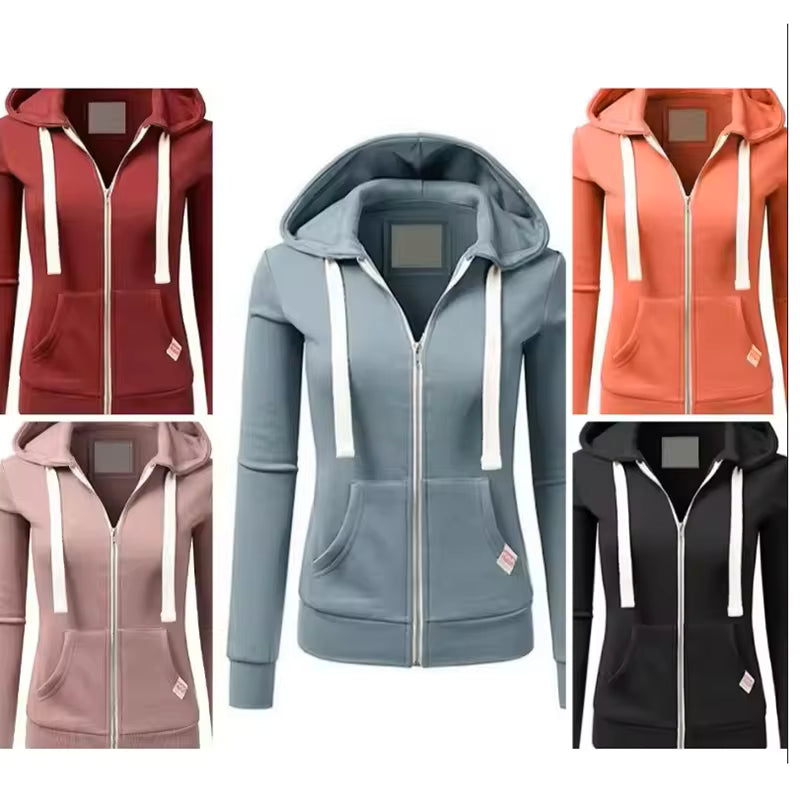 Women's Zip-Up Fleece Hoodie – Drawstring Pocket Coat