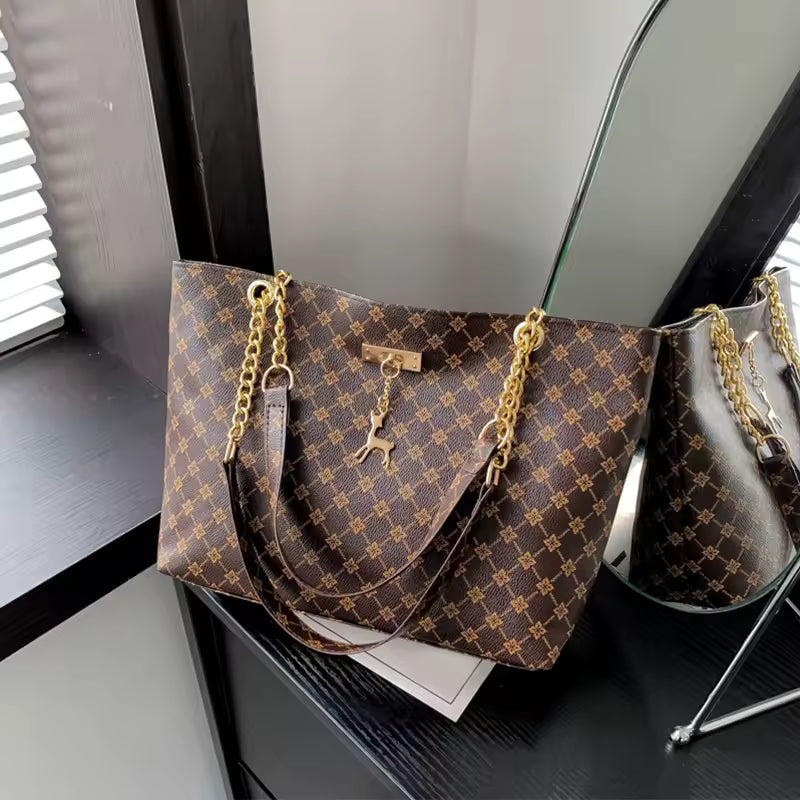 Soft Leather Large Capacity Tote Bag with Charm | Women's Shoulder Bag