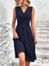 Women's V-Neck Wrap Waist Midi Dress