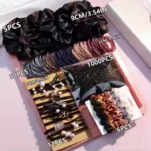 1085-Piece Dark Hair Accessories Set — Scrunchies, Hair Ties & Headbands