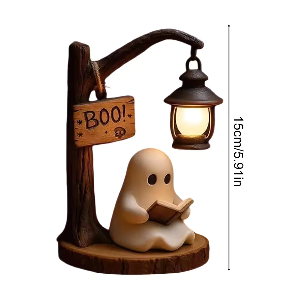 Cute Ghost Reading Lantern – 3D Resin Halloween Night Light