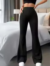 High-Waisted Black Bell Bottom Pants Set (4 Pairs)
