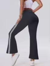Women's Casual Sports Flared Pants, Side Stripe Design, High-Waisted and Hip-Lifting, Suitable for All Seasons, Slim-Fit Long Pants