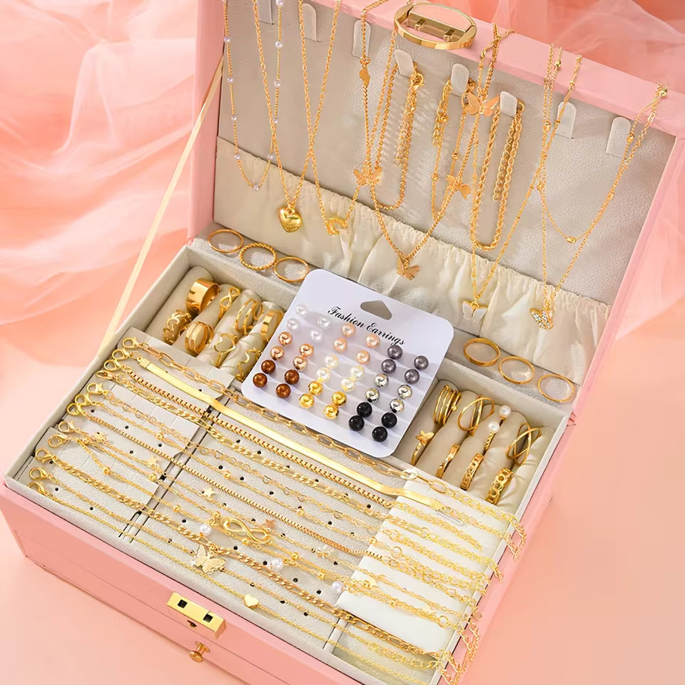 83pcs Elegant Pearl Geometric Earrings Necklace Bracelet Ring Jewelry Set For Women Heart Butterfly Star Daily Party Jewelry New