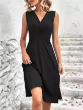 Women's V-Neck Wrap Waist Midi Dress