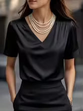 Elegant Satin V-Neck Blouse