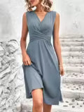 Women's V-Neck Wrap Waist Midi Dress
