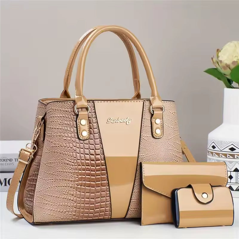 Chic Women's 3-Piece Tote Set | Faux Leather Animal Print Bag with Clutch & Card Holder