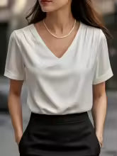 Elegant Satin V-Neck Blouse