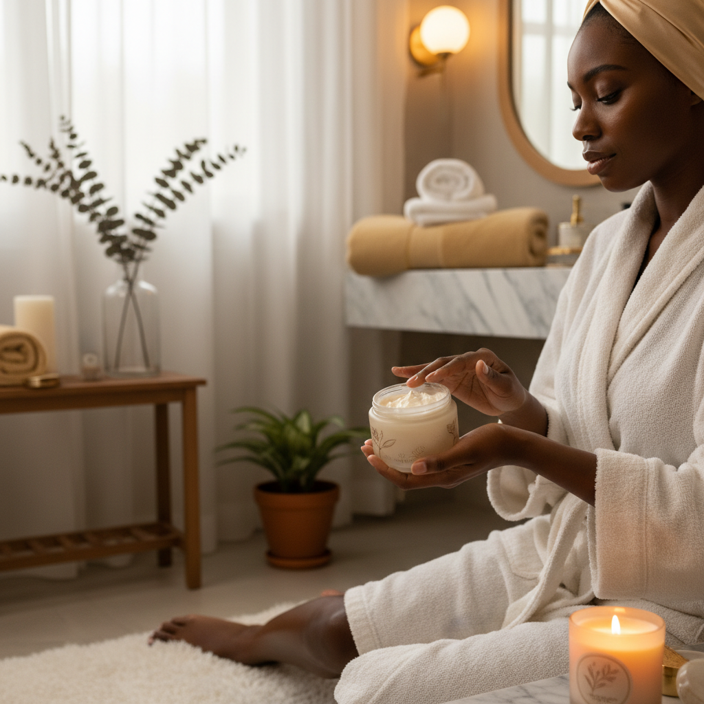 Black woman applying body butter