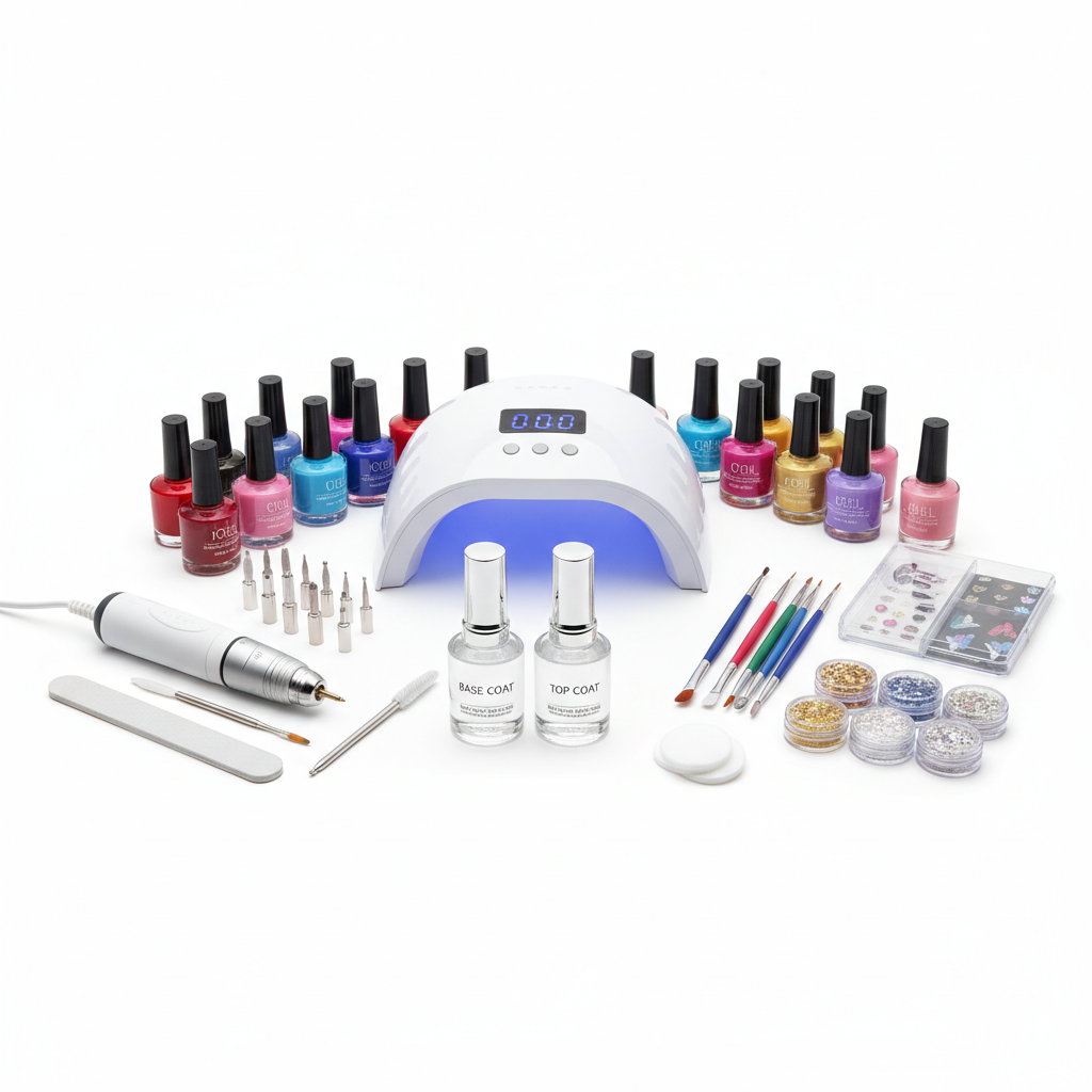 Complete Gel Nail Polish Kit – UV Lamp, Electric Drill, Base & Top Coat
